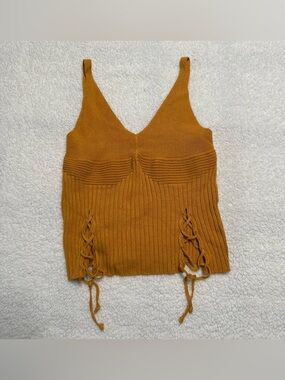 Active USA Mustard Lace-Up Ribbed Knit Crop Top